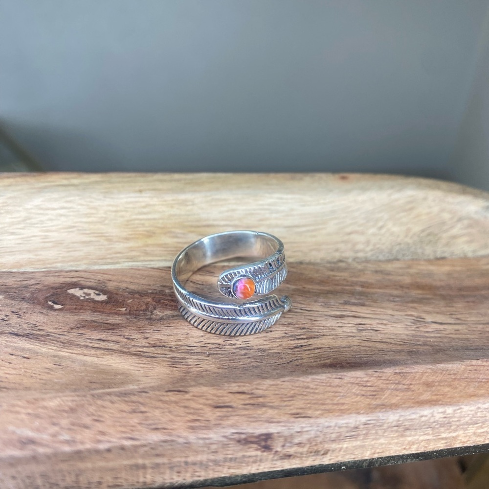 Sterling Silver Oyster Turquoise Feather Ring size 7